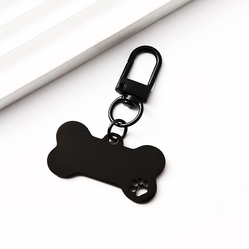 Hollow Pet Pendant Keychain with Metal Buckle - Customizable Bone Dog Tag for Engraving