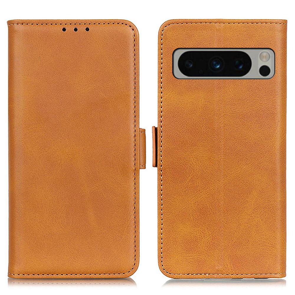 

For Google Pixel 8 Pro Protective Wallet Case Cowhide Texture Leather Stand Shockproof Phone Cover Yellow