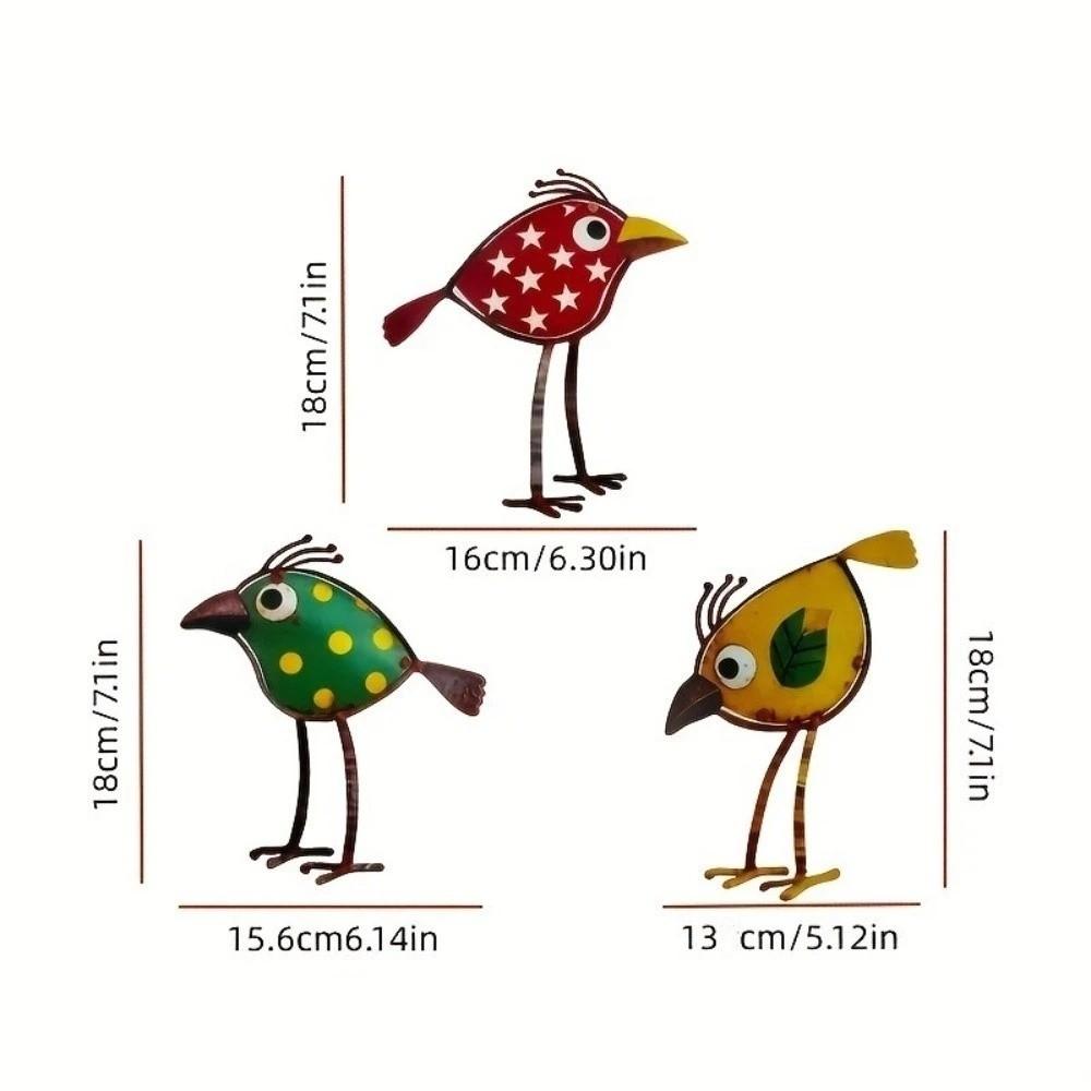 3Pcs Vintage 2D Flat Metal Bird Figurine with Long Legs Handicrafts Country Style Bird Yard Art Weather-resistant Unique