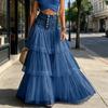Women Skirt, High Waist Mesh Splicing Skirt, Soft Breathable Patchwork Hip Covering Versatile Maxi Skirt for Party Beach Wedding Night Out