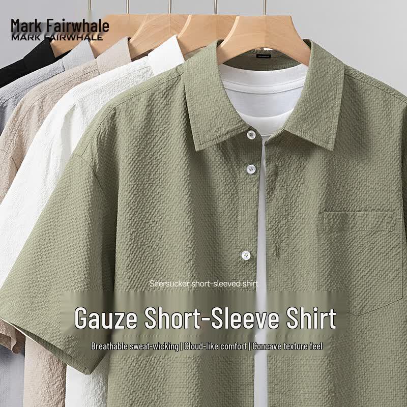 Mark Fairwhale Men s American Style 3-Proof Easy-Care Short-Sleeved Shirt M