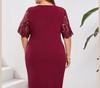 Dámské koktejlové šaty plus size slim s vyšívanou krajkovou stříží