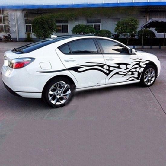 2Pcs Car Body Door Sticker Racing Stripes Black Flame Graphics DIY Vinyl Decal
