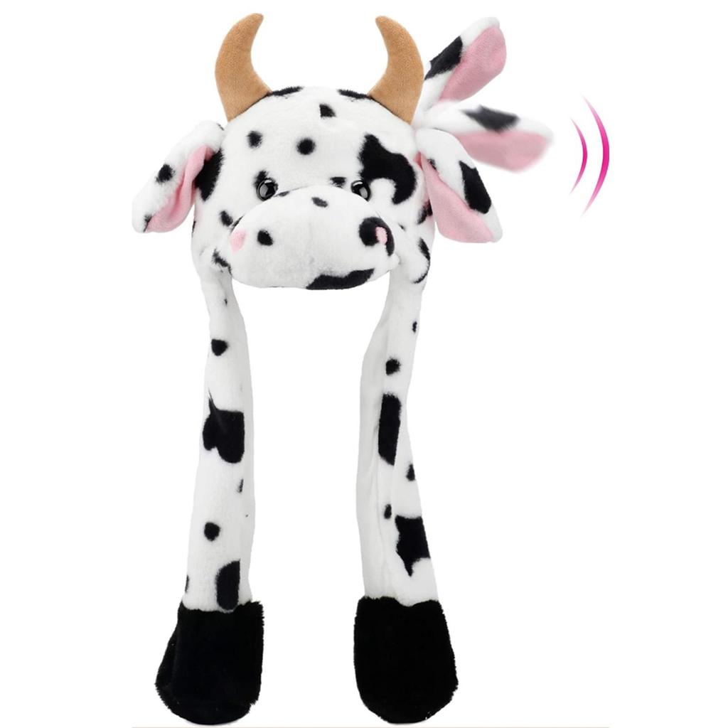 Animal Hat with Ears Moving Jumping Pop Up Beating Hat Plush Holiday Cosplay Dress Up Funny Gift for Kids