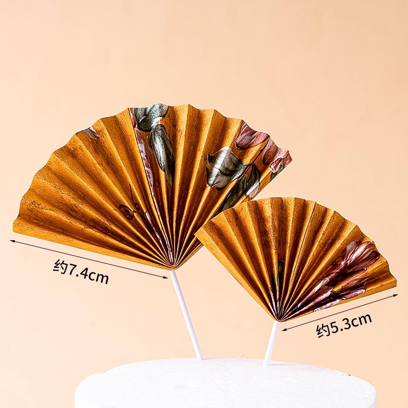 Creative Red Folding Fan Cake Topper for Grandpa and Grandma's Birthday Celebration