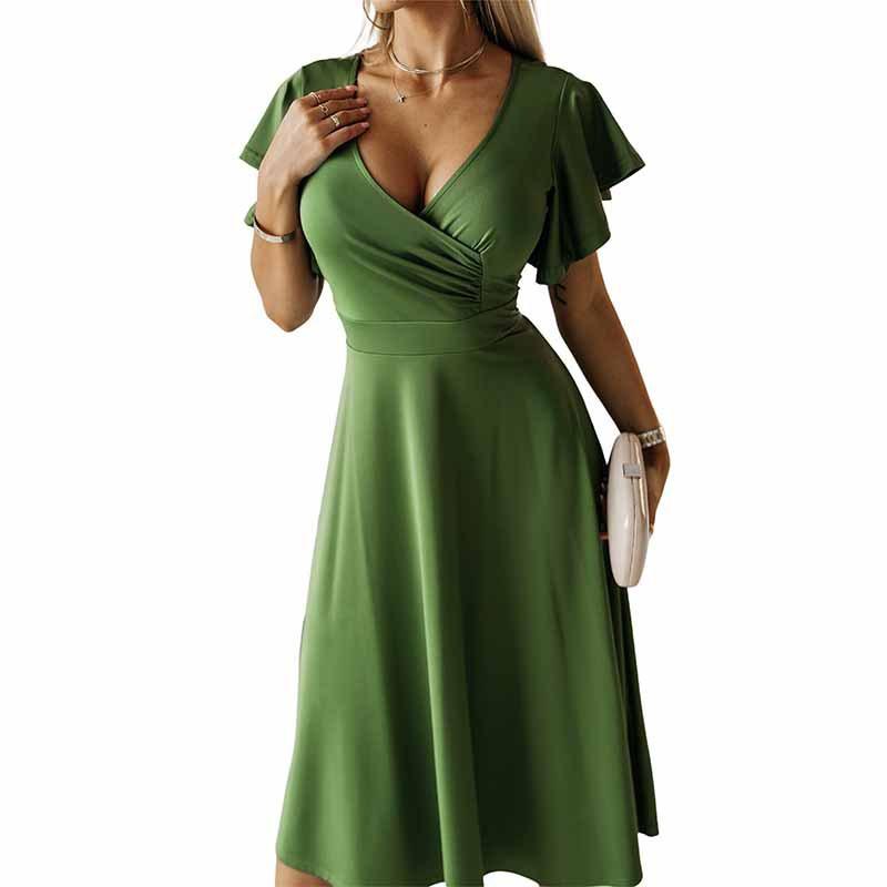 2023 European & American V-Neck Ruffle Sleeve Casual Party Dress Medium