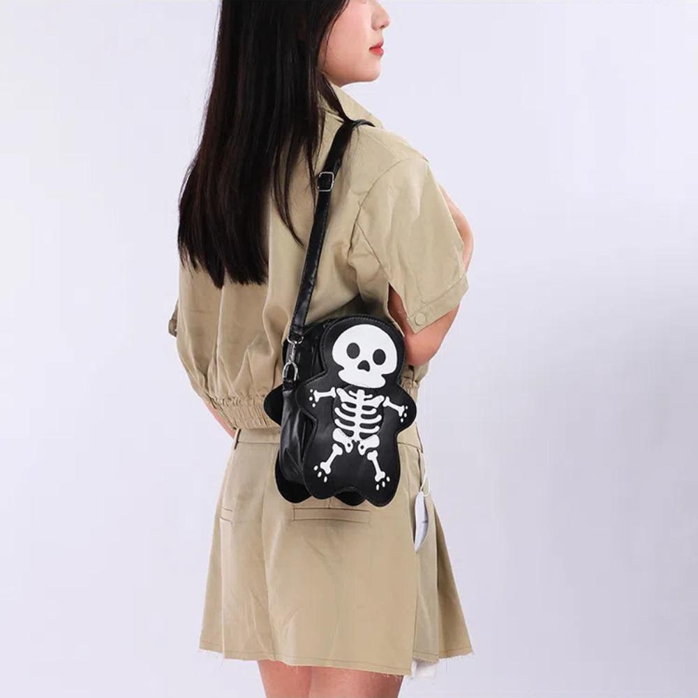 3D Skeleton Shoulder Bag PU Leather Cute Ghost Purse Creative Halloween Crossbody Bag  Party
