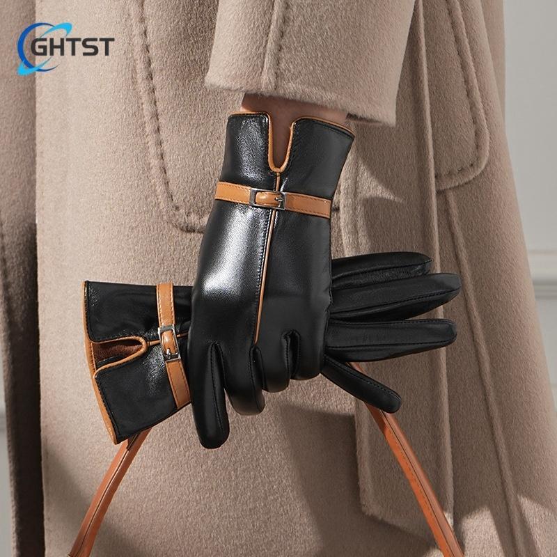 Korean Winter Warm Women Leather Gloves Outdoor Riding Driving with Wool Thickened Anti-Wind Cold Gloves Male