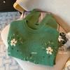 Sweater Women's Retro Jacquard Embroidery Soft Warm O-Neck Knitted Sweater Autumn Loose Forest Series Green Knitted Top