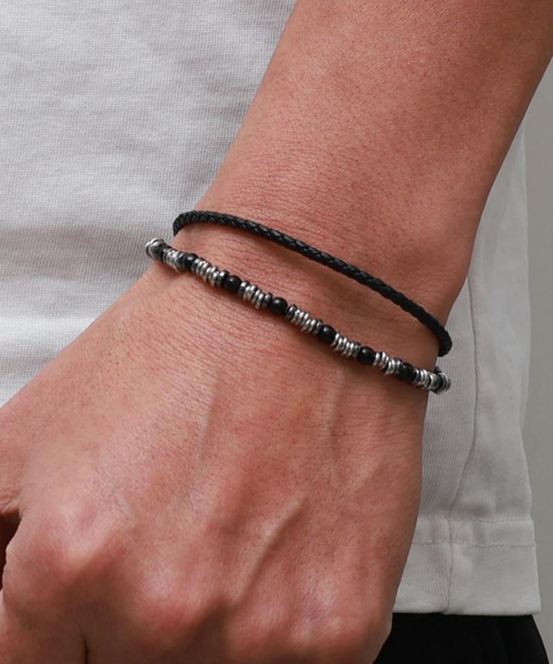 Blancier Onmood Bm317342 Set Layered Onyx Cowhide Bracelet