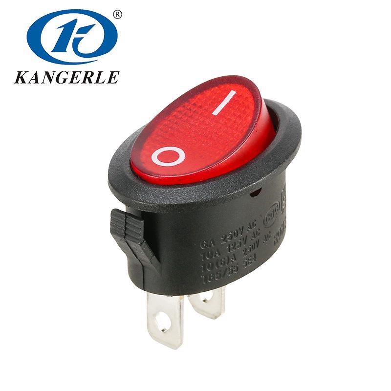 Red Button Oval Rocker Switch KCD1-311N, Two-Position, Three-Pin, with Light