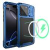 For iPhone 16 Pro Max Case Aluminum Alloy+Silicone Lens Kickstand Phone Cover with Tempered Glass Film