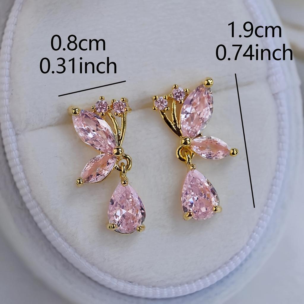 Pair Fashionable Elegant Exquisite Butterfly Bow Glass Inlaid Earrings for Women Daily Commuting Dating Gift