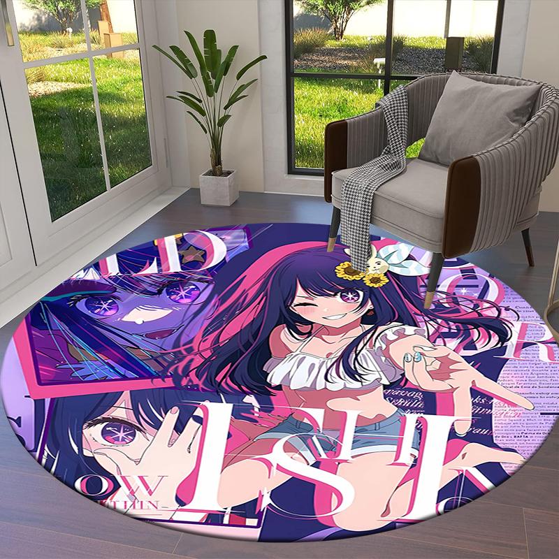 Oshi No Ko Round Area Rug,Carpet Rug for Living Room Bedroom Sofa Playroom Decor,Non-slip Floor Mat