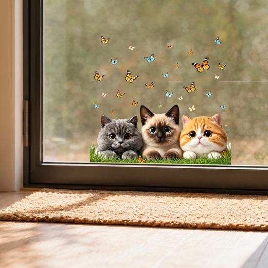 Adesivo Vetro Statico DYS Gatto Farfalla, Decalcomania Decorativa Impermeabile Animale per Finestra, Adesivo Rimovibile Animale Domestico per Camera da Letto Balcone Cucina