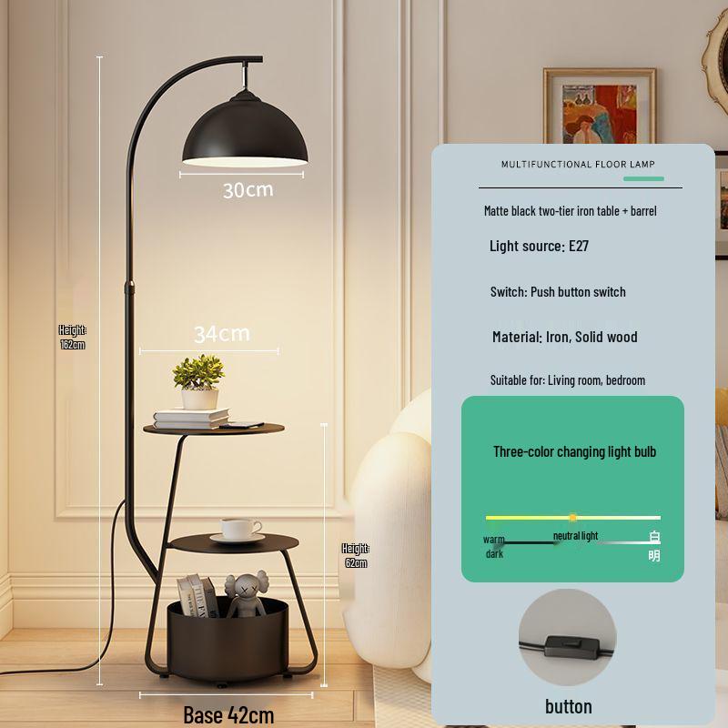 Mid-Century Cream Corner Sofa Floor Lamp and Bedside Table with Integrated Wireless Charging.