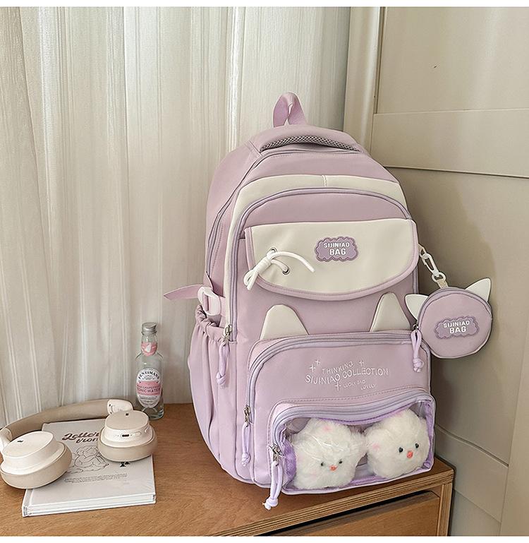 Schoolbag new high-value Japanese college style fresh and sweet contrasting color splicing backpack junior high school students lightweight backpack