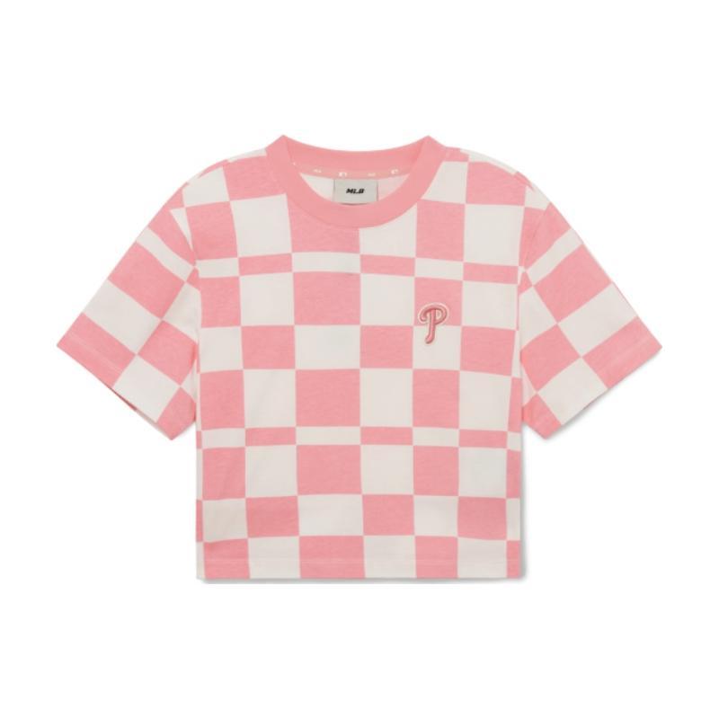 

New MLB Drop Shoulder Sleeve T Shirt Women s Pink 3FTSO0333-10PKL XS