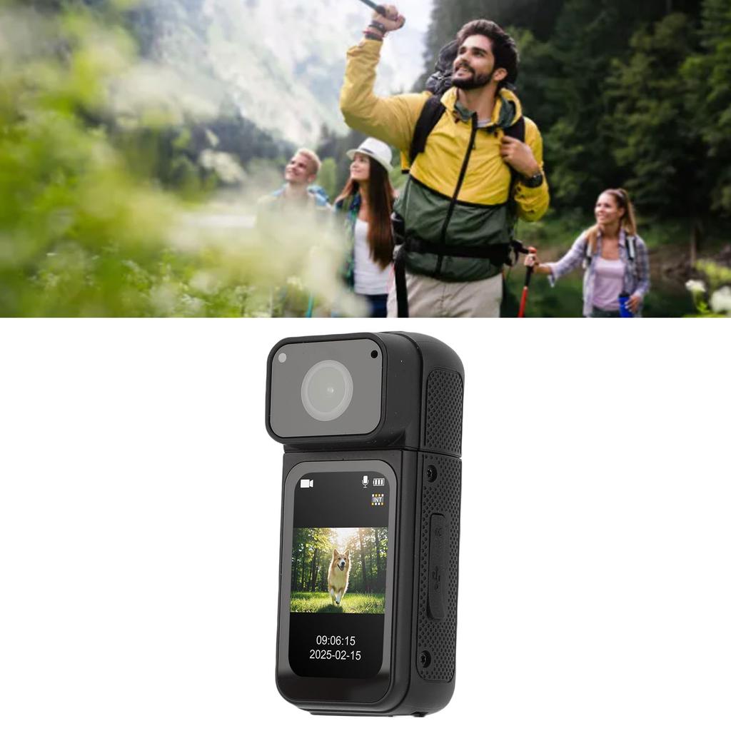 2.7K Action Camera Wrable Sports Camera POV Thumb Video Camcorder with 180 Degree Rotating Lens Magnetic Pendant for Work Travel Pet Walking