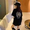 Women's European Style Oversized Rhinestone Cross T-Shirt - 100% Cotton, Shiny, Short Sleeve, Summer Trend