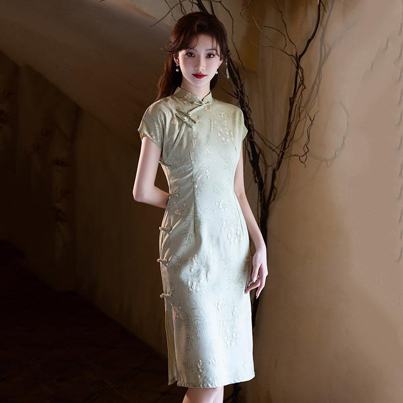 Yellow national style new Chinese Suzhou cheongsam improved young women's high sense small daily medium and long summer