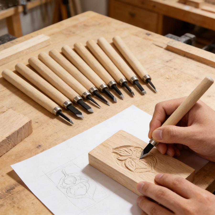 6/8/12Pcs Wood Carving Tools Set Metal Blades with Wood Handles Precision Craft Knives for Woodworking, Sculpting & DIY Project