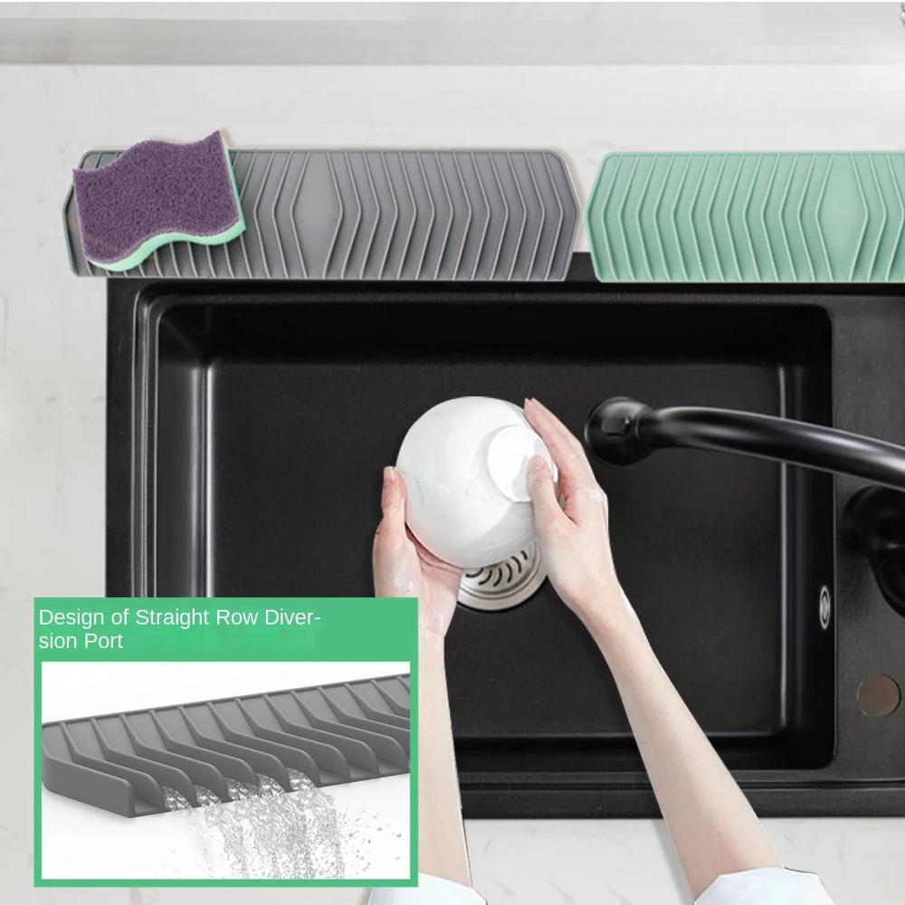 Silicone Sink Drain Mat Slope Design Anti-slip Sink Splash Guard 35cm Faucet Accessories Kitchen Sink Holder Tray for Bathroom