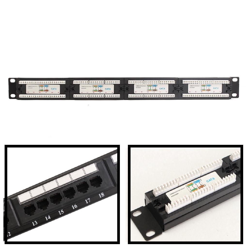 RJ45 CAT 6 Ethernet Network LAN Adapter Connector Cable Mount Bracket 24 Port/Wst CAT5E Patch Panel 1U for 19 Inch Rack