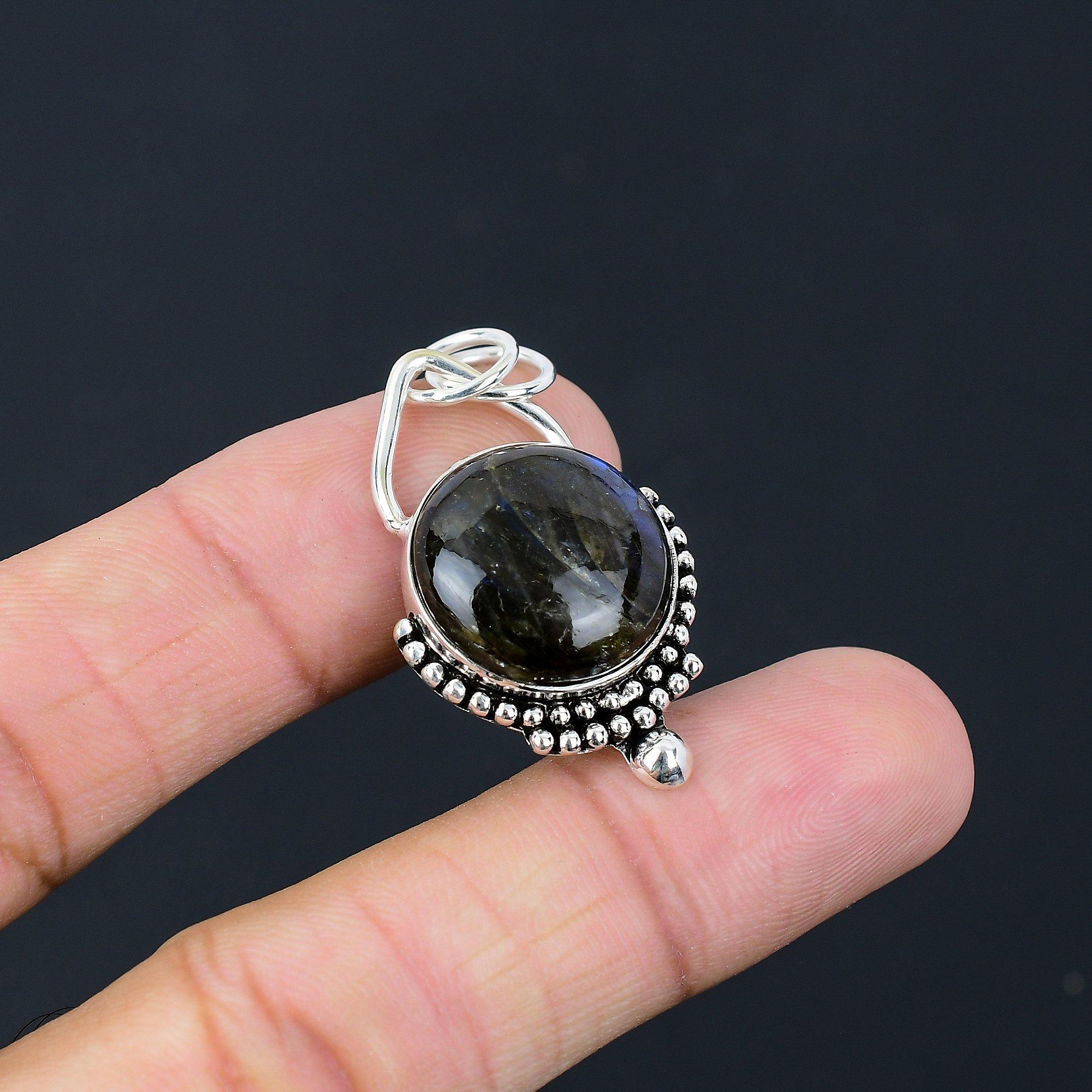 Mothers day Sale 925 Silver Round Natural Labradorite Wedding Boho New Pendant