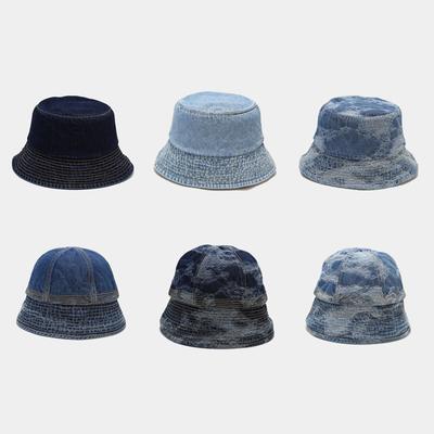 Ins New Retro Washed Denim Bucket Hat Men's and Women's Trend Street Simple Solid Color Basin Hat Outdoor Sun Hat
