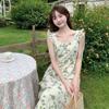 Women's French floral dress 2026 summer new square collar waist thin small fresh medium and long skirt