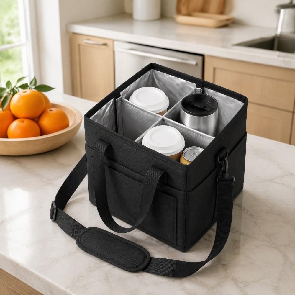 Oxford Cloth Drink Carrier Tote Bag 4 Compartment Foldable Beverage Organizer Hiking