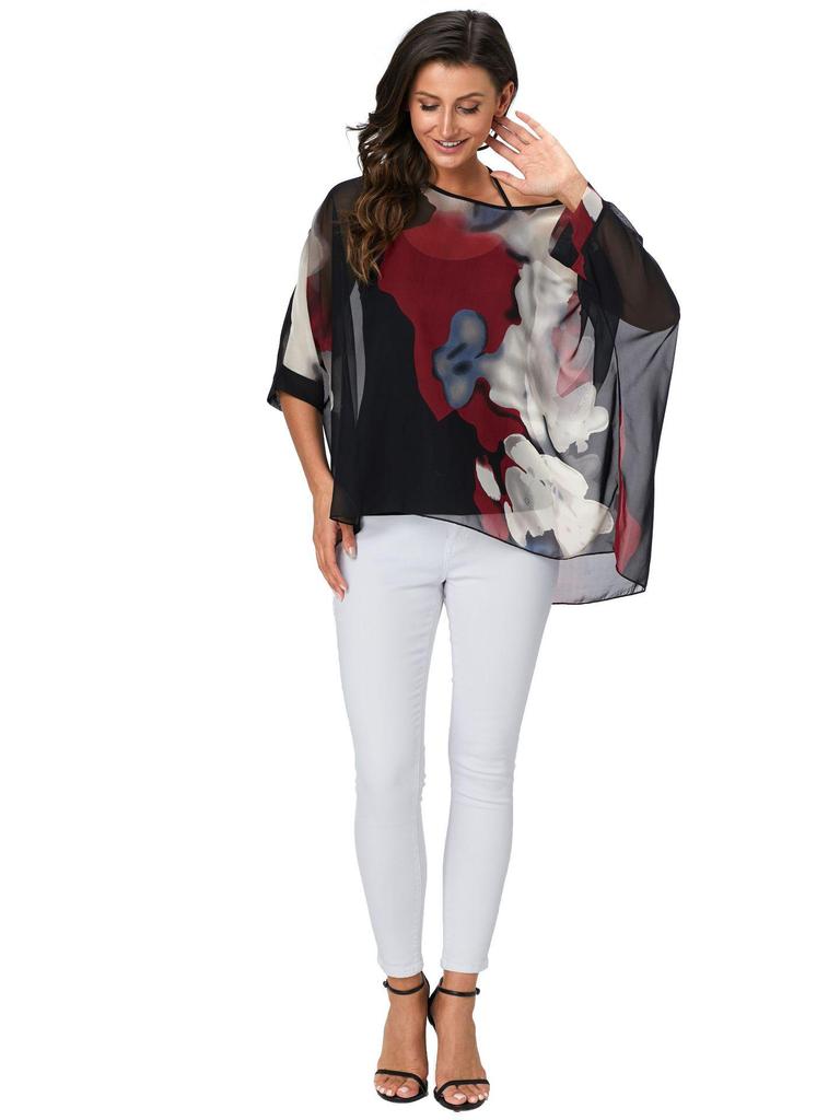 Plus Size Bohemian Chiffon Blouse - Women's Beach Vacation Sunscreen Bikini Cover-up