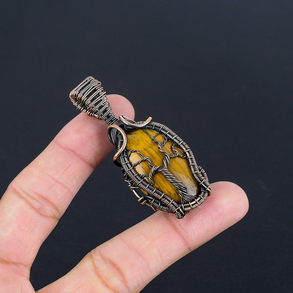 Tigeröga 999 koppartrådslindat hänge, handgjort ädelstenshänge, present till mamma antika smycken