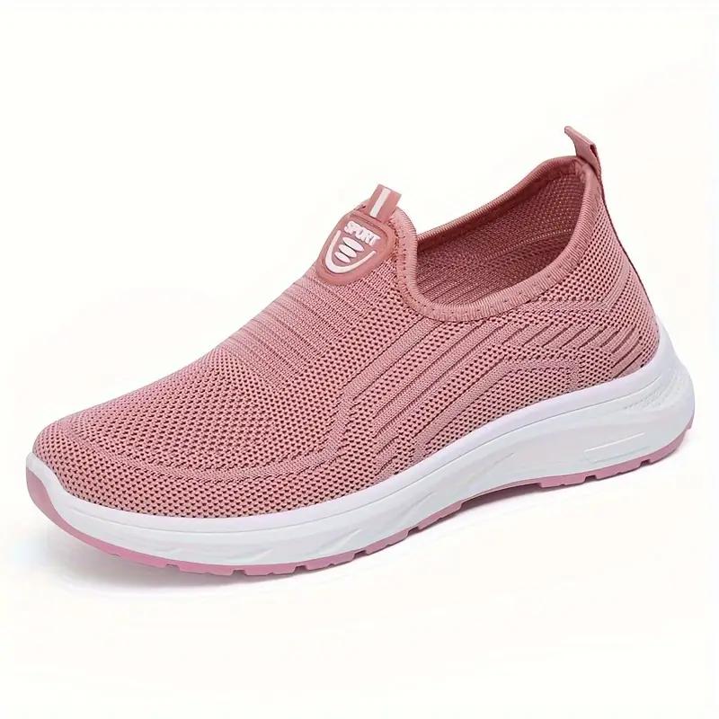 Women's Casual Mesh Sneakers - Breathable Solid Color Slip-On Fashion Shoes Walking Footwear