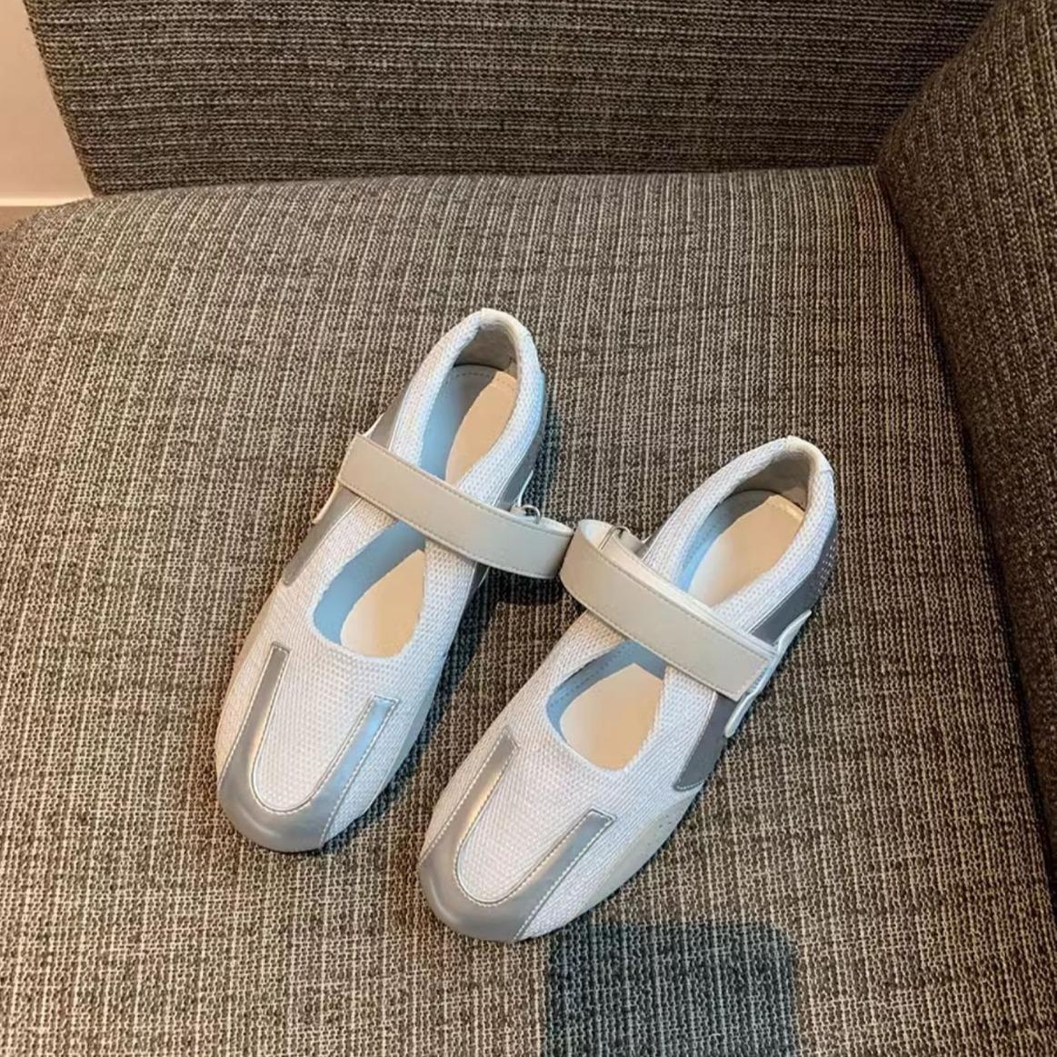 

Leather Korean version niche silver Mary Jane ballet shoes flat Velcro casual sneakers white shoes women s shoes 40 серебряный