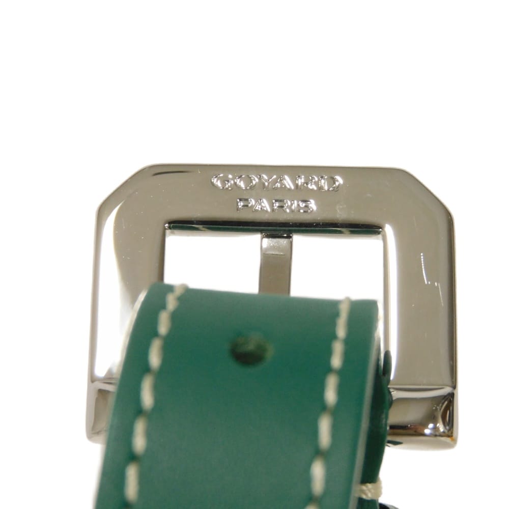 Used 9776 Bandouliere 4.7" 7954 Current Calfskin Silver 0.8" Width Excellent Condition Logo Embossed Green Unisex from