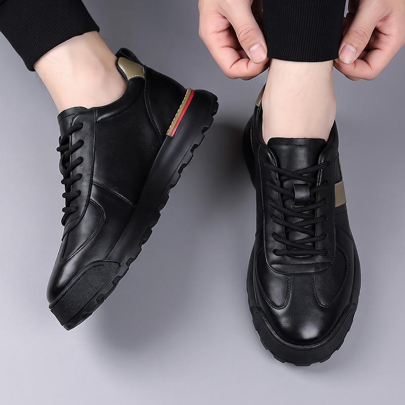 Men's shoes first-layer cowhide casual leather shoes thick-soled fashionable, lightweight, breathable sports Forrest Gump shoes low-top
