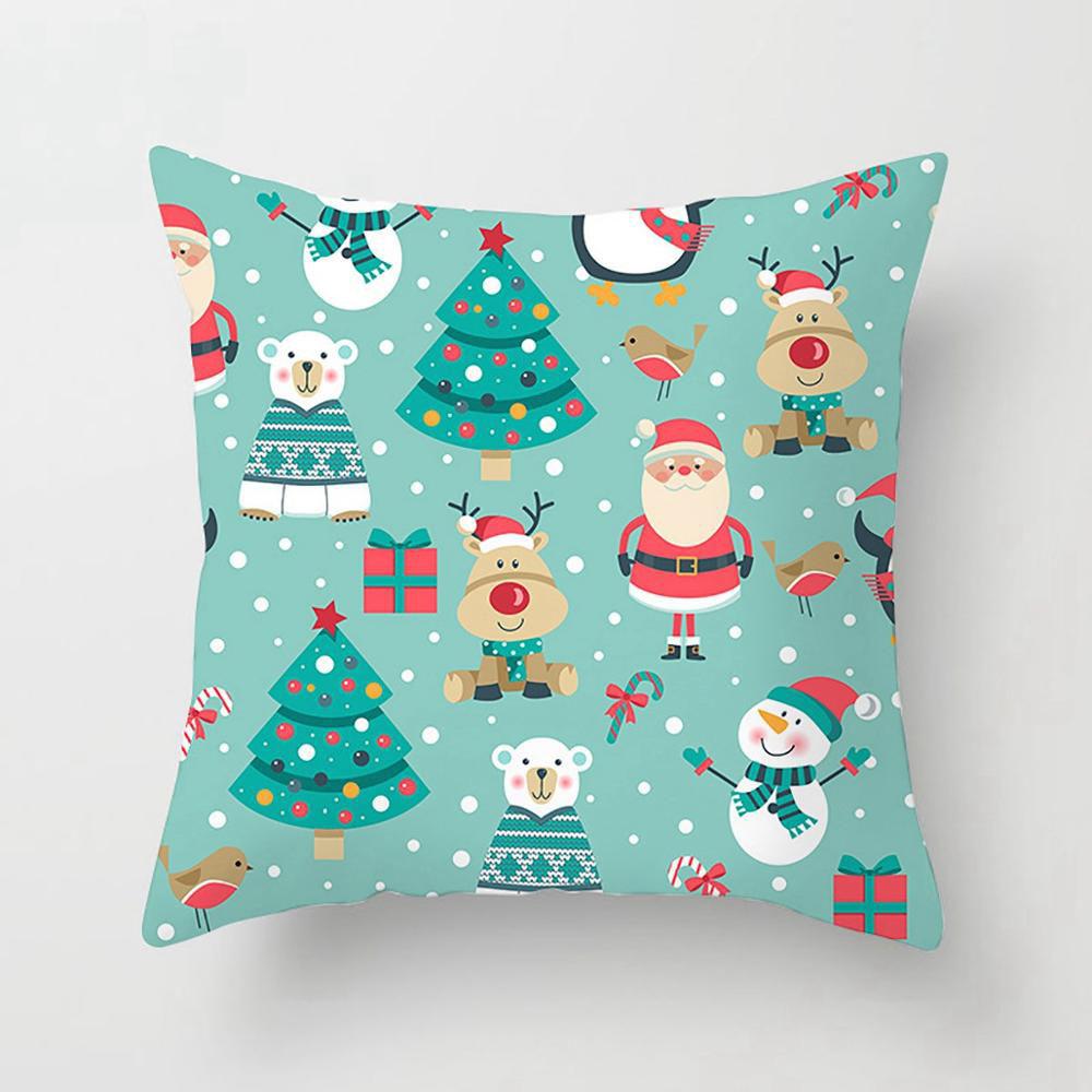 Weihnachtsdekorationen Kissenbezug mit Weihnachtsmann-Druck für Zuhause Wohnzimmer Sofadekoration quadratischer Polyester-Kissenbezug