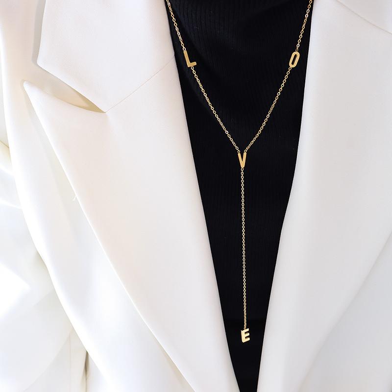 Hot Selling Fashionable Jewelry Romantic Letter Pendant Necklace New Stainless Steel Necklace Sweater Chain TRENDY
