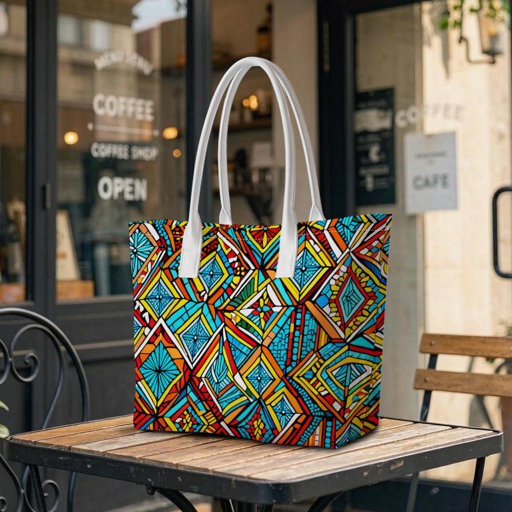 Colorful Geometric Pattern Casual Tote Bag for Daily Use Portable Stylish Shoulder Bag for Outdoor Shopping Travel