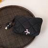 Portable Quilted Cotton Makeup Bag Bow Large Capacity Coin Purse Coquette Women's Mini Clutch Bag for Travel and Daily Use