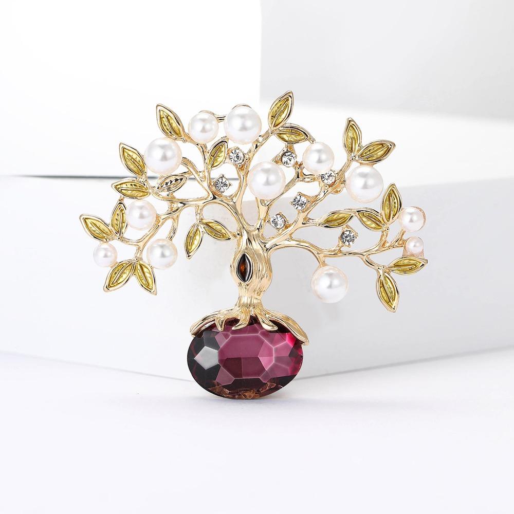 

Fashion Creative Zircon Imitation Pearl Money Tree Colored Gemstones Brooches for Men Women Bring Good Luck Fortune Jewelry Gift