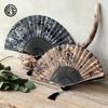 [Osaka Choseido] Women's Stylish Business Fan Set with Fan Case and Handkerchief (Navy)