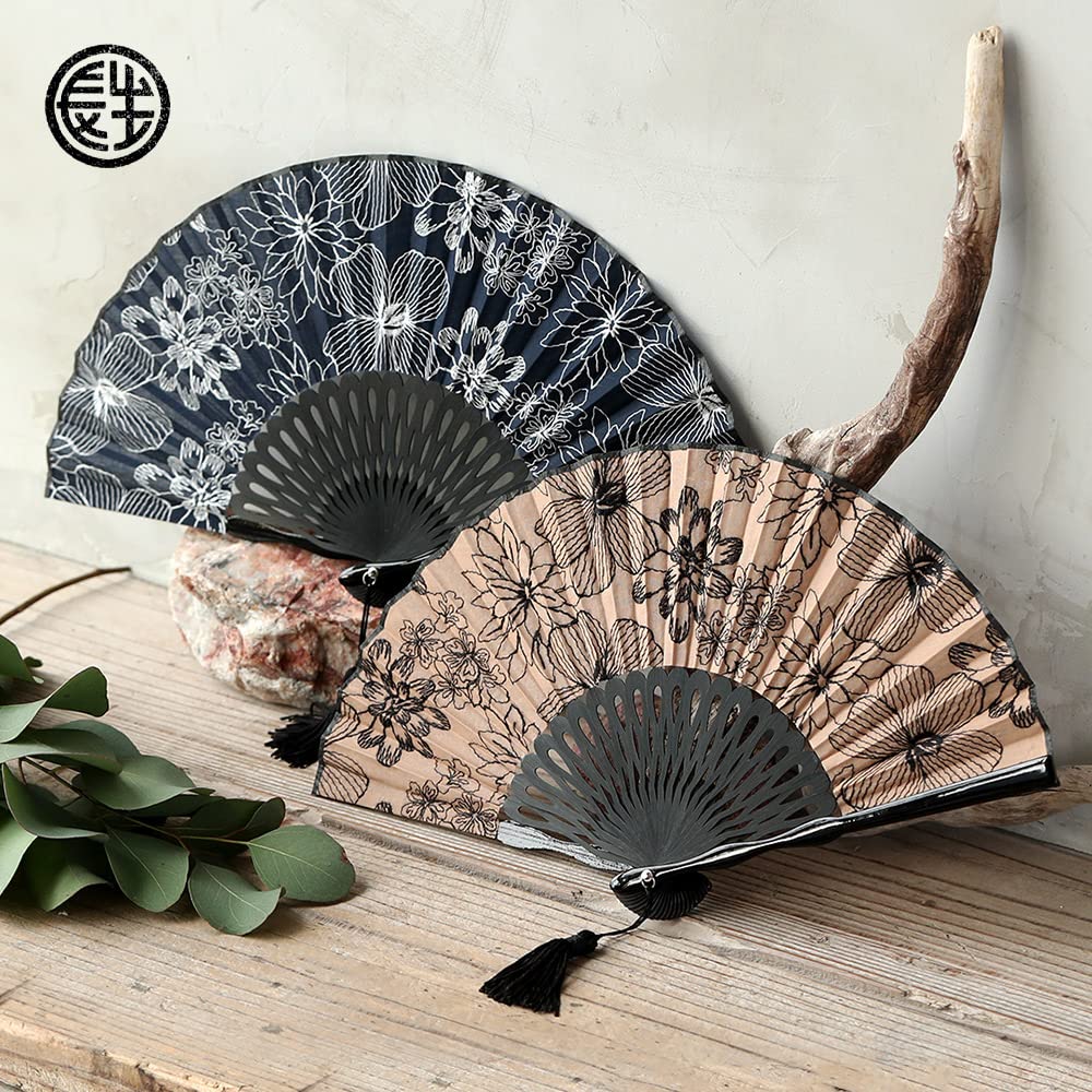 [Osaka Choseido] Women's Stylish Business Fan Set with Fan Case and Handkerchief (Navy)