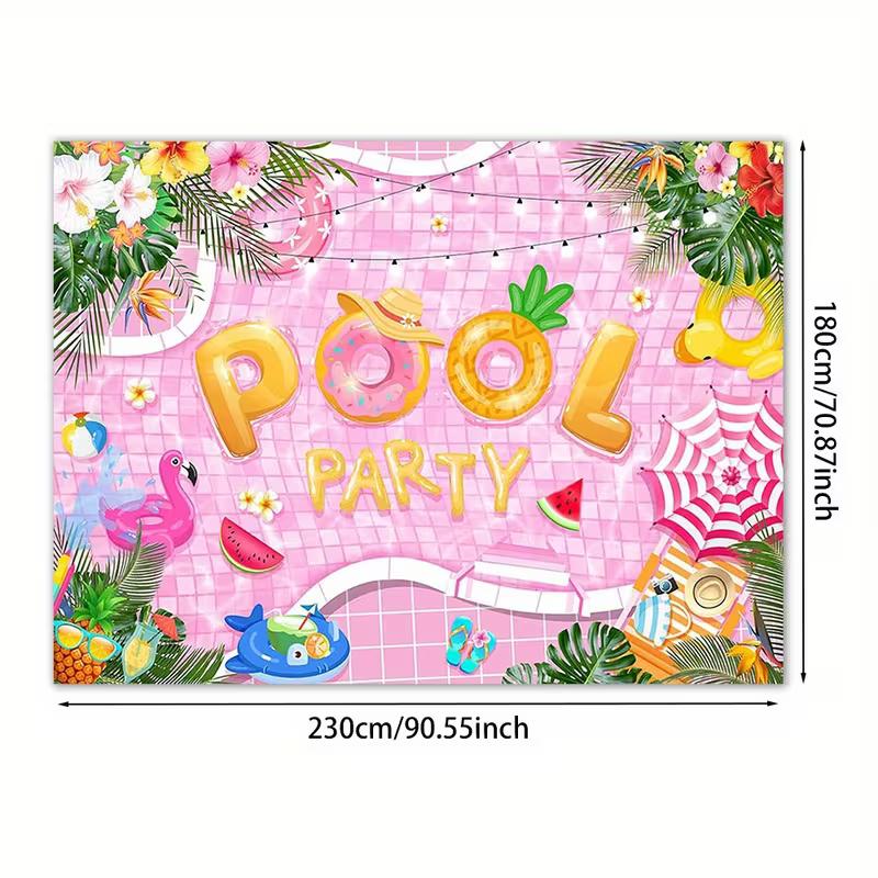 2D Summer Pool Party Backdrop with Watermelon and Pineapple for Kids Party