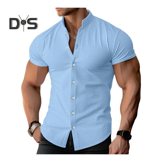 Muži Letní Košile Stojáček Jednobarevný Jednořadý Slim Fit Cardigan Krátké rukávy Měkké Prodyšné Střední délka Ležérní Podnikání Muži Top do kanceláře