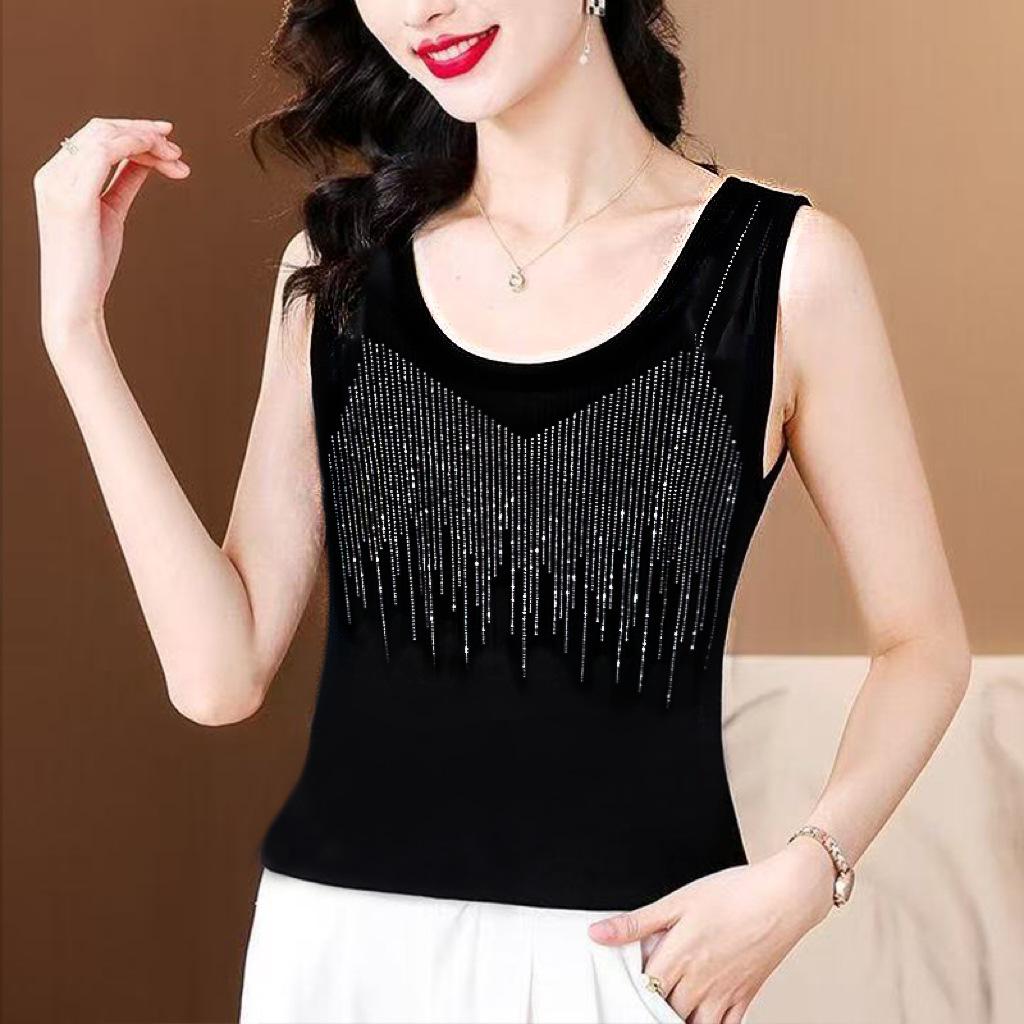 Women's Rhinestone Spaghetti Strap Tank Top - Plus Size Sleeveless Slimming Summer Layer