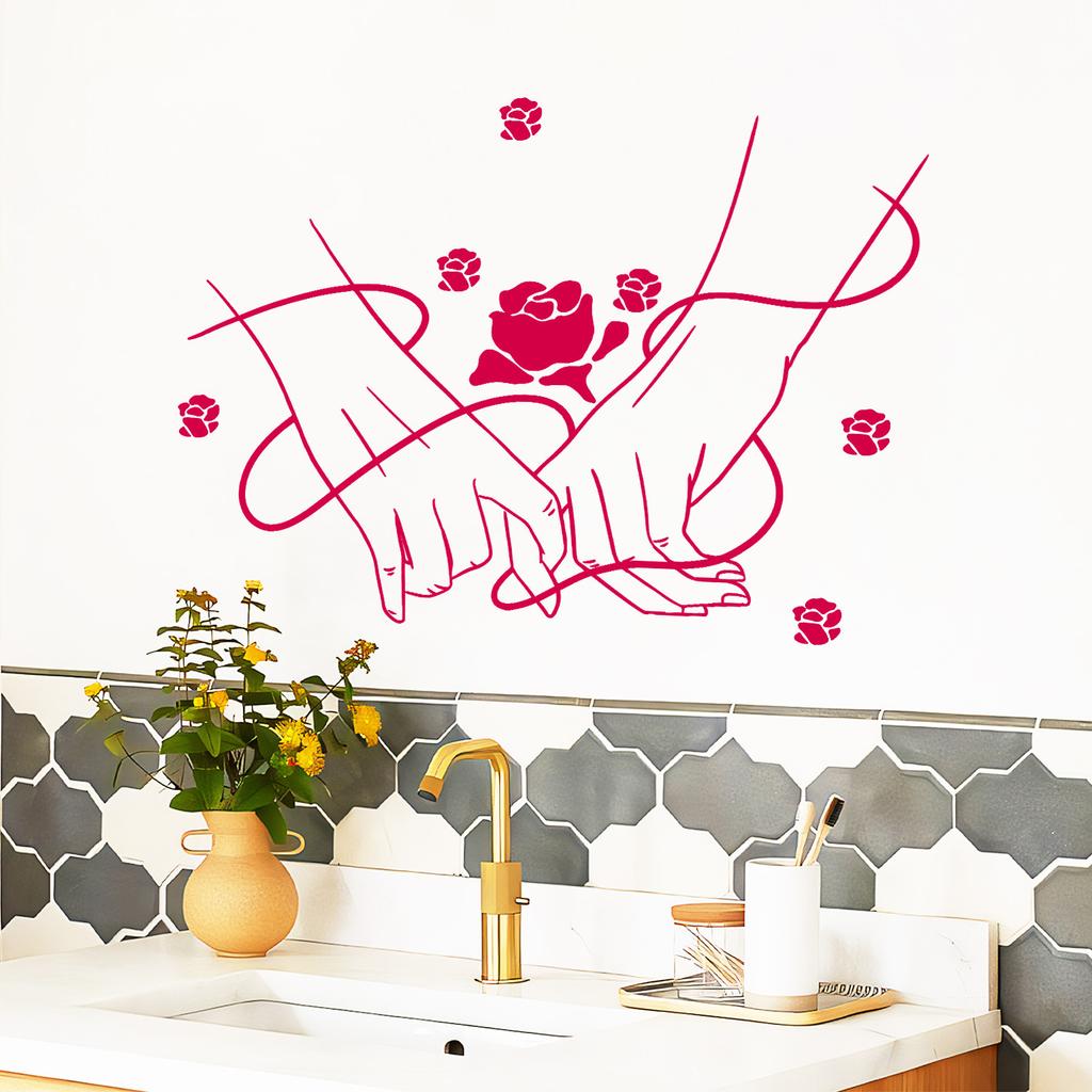 Alla hjärtans dag-rosor, Hållande par, Romantiska väggdekorationer, Klistermärken för Hemrum och Vardagsrum