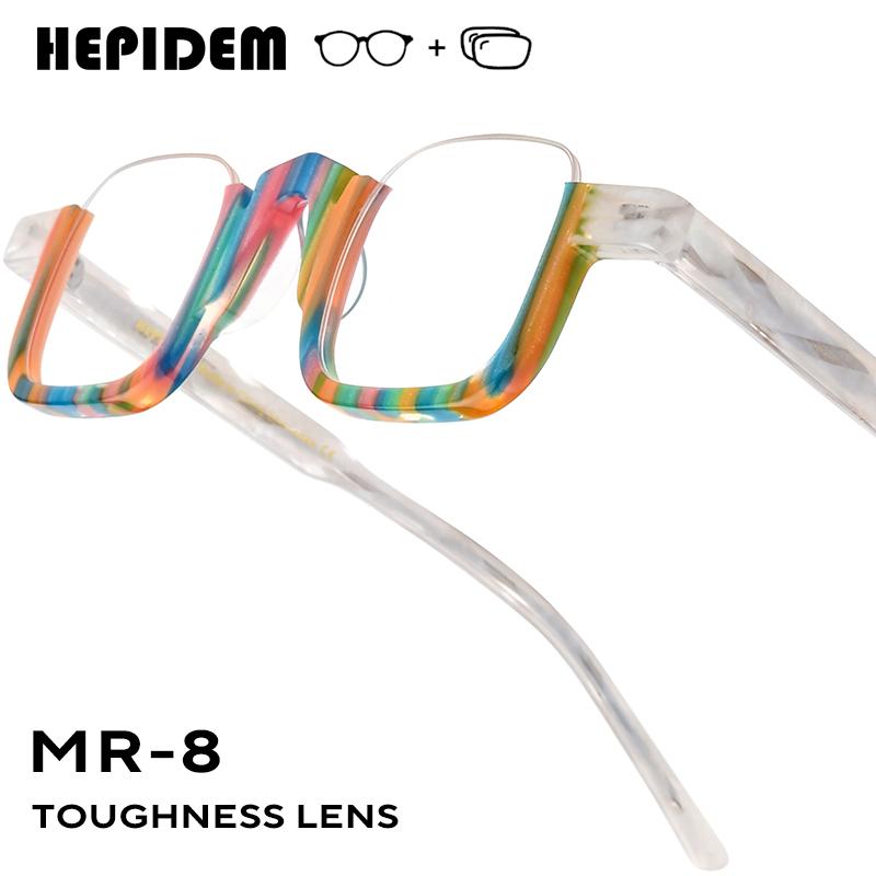 

HEPIDEM Progressive Prescription Glasses Custom Photochromic Myopia Optical Lenses Eyewear Men Women Acetate Square Eyeglasses Single Version&1.61&None